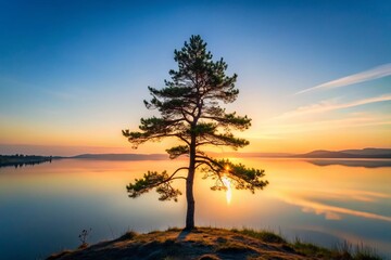 Fototapeta premium Minimalist Siberian Landscape: Krasnoyarsk River & Pines