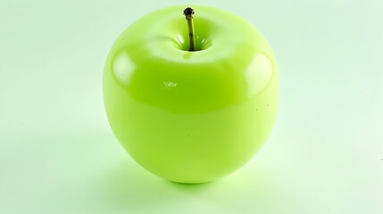 Obraz premium A vibrant green apple sits serenely, showcasing its smooth skin and subtle stem against a soft, pale green backdrop. A simple yet elegant still life.
