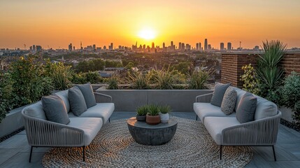 Urban Rooftop Oasis with Stunning Sunset City Views