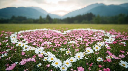 Obraz premium A field of wildflowers arranged in the shape of a giant heart, creating a stunning natural display of love, beauty, and the artistry of the natural world.