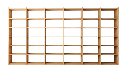 Awaiting treasures!  Empty wooden shelves stand ready to be filled with books, mementos, and more. Organize your space and create beautiful displays., cut out