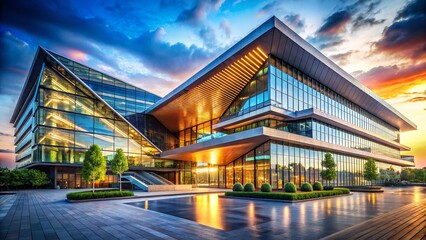 Obraz premium Modern Architectural Design: Dynamic Lighting and Ultra-Realistic Facade