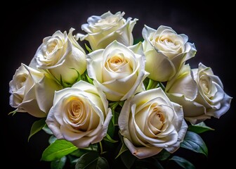 Obraz premium Elegant White Rose Bouquet on Black - Luxury Floral Photography