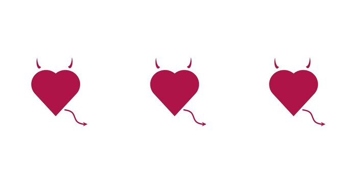 Heart with devil horns and a tail and heart with angel wings and halo isolated on white background, Devil love. Valentine Day concept, 