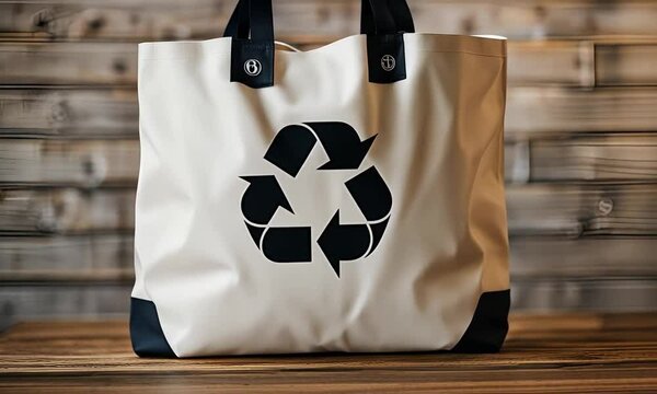 Cloth bag with recycling sign.