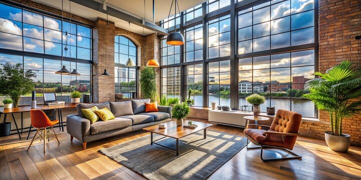 Modern Riverfront Loft Apartment Interior Design - Stylish Living Space