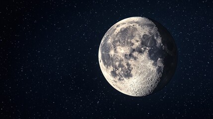 A captivating image of a partially illuminated moon against a backdrop of countless stars. Ideal for space-themed projects, website backgrounds, or social media posts.