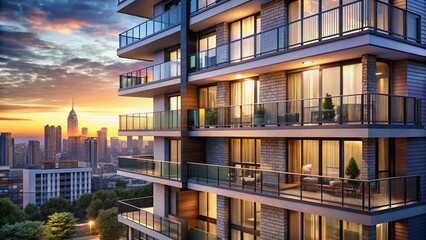 Obraz premium Modern Urban Apartment Building Exterior Facade, City Residential Architecture, Stylish Condo Building Design