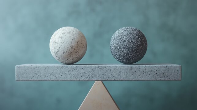 Two spheres with different textures (smooth and rough) balancing on a seesaw.