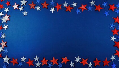 Patriotic Red White and Blue Star Border on Solid Blue Background for USA Themed Celebrations, Memorial Day, Independence Day Decor

