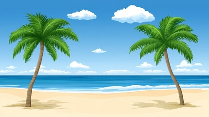 Idyllic Tropical Beach Scene with Two Palm Trees and Azure Ocean