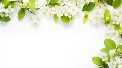 Obraz premium springtime and summer leaves on white background with copy space