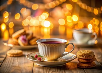 Fototapeta premium English Afternoon Tea: Long Exposure Shot of Biscuits and Teacup