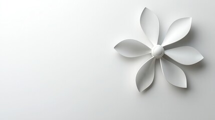 Minimalist icon of a sleek flower with symmetrical blades on a bright white background