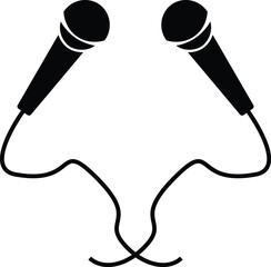 Microphones silhouette, perfect for music or podcasting. Reporter microphone icon. Symbol of voice and sound.