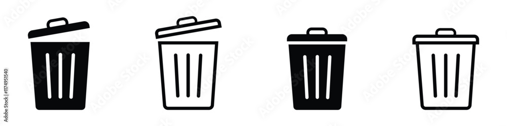 Wall mural delete icon set. trash bin icon set. trash can icon. delete button set. dustbin and garbage box icon