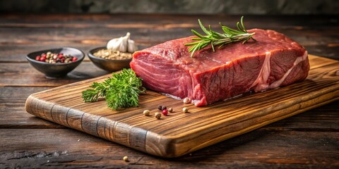 A slab of juicy beef tenderloin on a wooden cutting board, cutting board, muscle