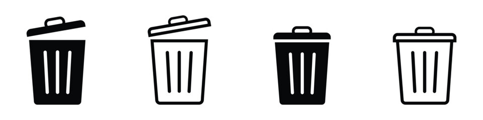 delete icon set. trash bin icon set. trash can icon. delete button set. dustbin and garbage box icon. delete icon for app, ui and website. recycle bin. vector illustration on transparent background