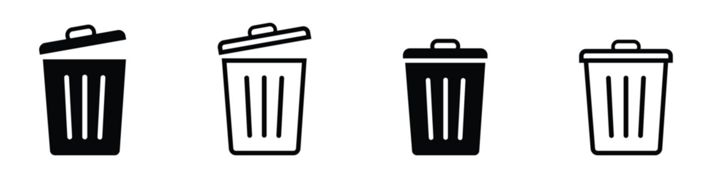 delete icon set. trash bin icon set. trash can icon. delete button set. dustbin and garbage box icon. delete icon for app, ui and website. recycle bin. vector illustration on transparent background