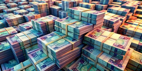 Fototapeta premium Mozambique Metical Banknotes Stack - Economy, Finance, Crisis, Debt, Recession Stock Photo