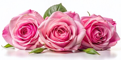 Exquisite Pink Roses Blooming on Pure White Background - Elegant Floral Stock Photo