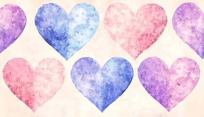 Obraz premium Colorful Hearts in Soft Watercolor Style Background