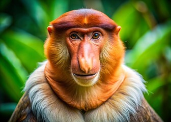 Naklejka premium Fashionable Proboscis Monkey: Reddish-Brown Arboreal Primate in Trendy Outfit