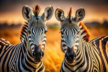 Naklejka premium Fashionable Zebras: Top-Down View of Two Elegant Stripes Side-by-Side