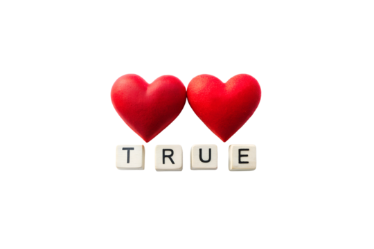 True Love Red Heart Shapes with Wooden Tiles on Transparent Background - A Visual Expression of Genuine Affection