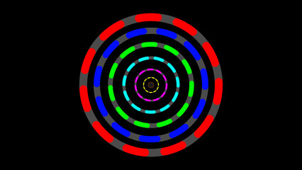 Colorful circle abstract design rotation on black background.