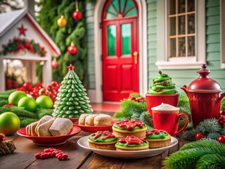 Festive Christmas Food on Suburban Home Porch: Red & Green Modern Style