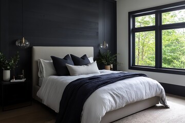stylish bedroom with monochrome color palette