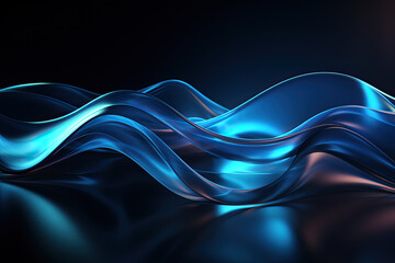 Flowing abstract blue waves with light reflections on a dark background create a dynamic and elegant visual.