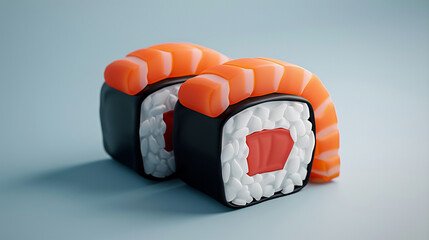 Delightful sushi rolls presented on a light blue background with vibrant colors and intricate details. Generative AI