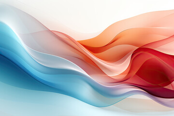 Fototapeta premium Dynamic, colorful abstract background with flowing, blended waves of blue, orange, and red. The smooth curves and gradients create a sense of movement and energy against a clean white backdrop.