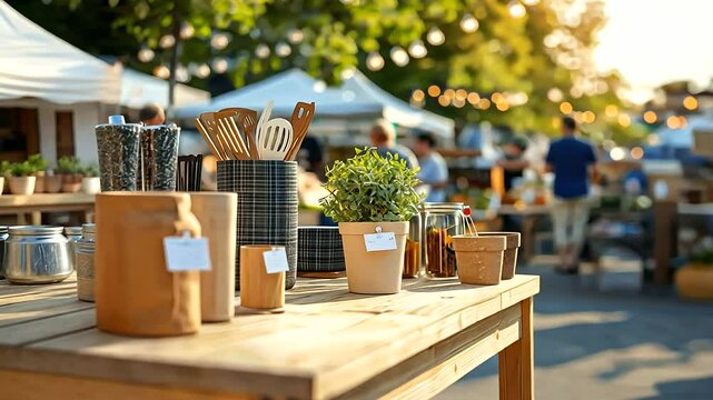 Outdoor Market Showcasing Upcycled and Sustainable Products