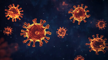 Microscopic virus particles medical background, ideal for scientific studies, virology, and healthcare visuals.