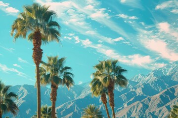 High Resolution Image of Palm Trees and Mountain Range Background in La Quinta, California