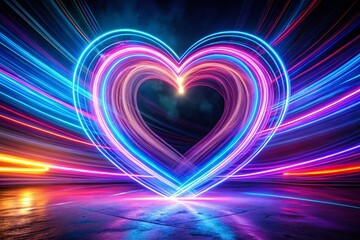 Neon Heart Light Painting: Abstract Love Concept Stock Photo