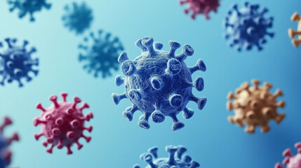 Microscopic virus cells in a scientific medical background, ideal for virology studies, health care, and infection prevention. HMPV and Coronavirus COVID 19