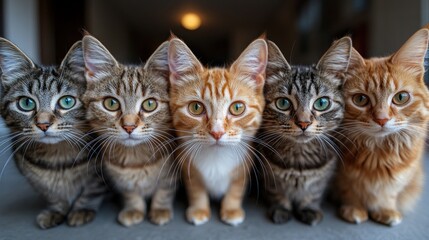 Five adorable kittens sitting in a row.