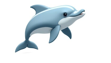 Fototapeta premium Cartoon dolphin jumping, isolated on white, for kids' content
