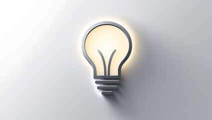 A stylized light bulb icon with a soft, radiant glow with white background. 3D Light Bulb minimal icon. Business idea and strategy solution concept.