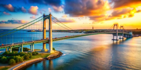 Fototapeta premium Newport Pell Bridge, Jamestown Rhode Island, Tilt-Shift Miniature Landscape Photography