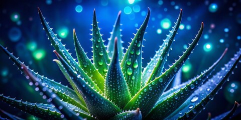 Night Bloom: Aloe Vera Plant Under Moonlight, Revealing its Healing Properties