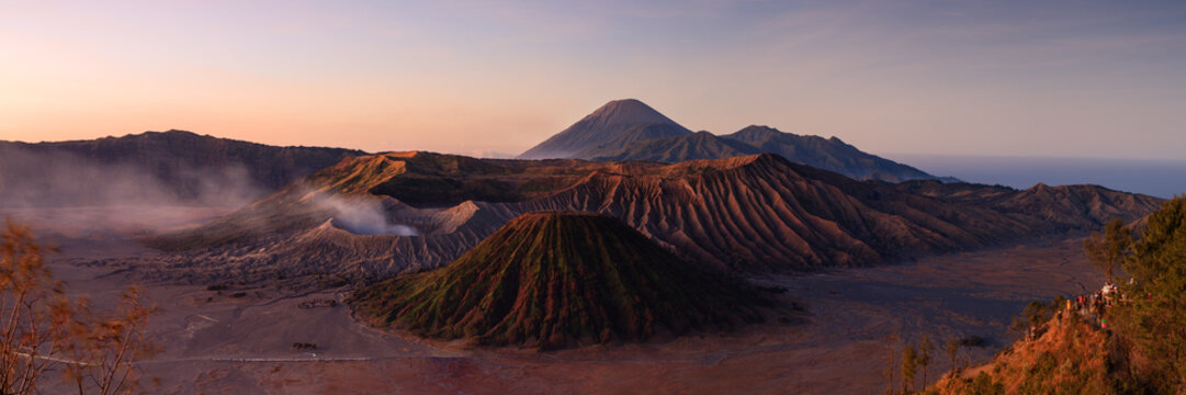 Panoramic of Mount Bromo at dawn, East Java, Indonesia