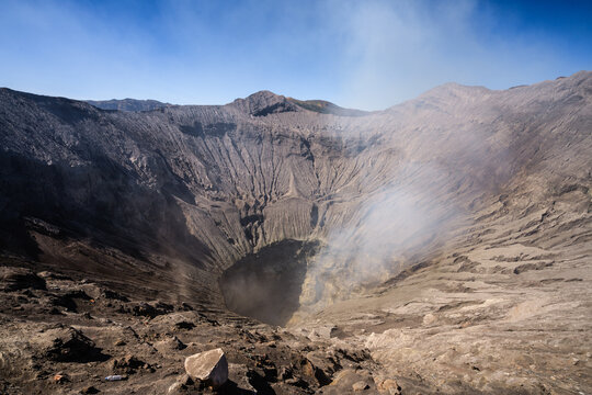 Mount Bromo crater with smoke, East Java, Indonesia