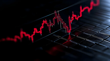 Fototapeta premium Red Candlestick Chart on Laptop 3D