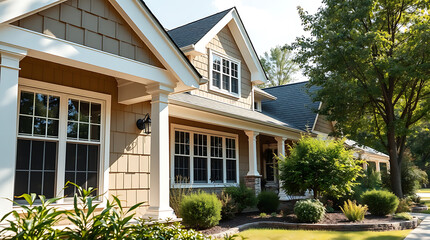 Suburban House with Landscaping and Trees