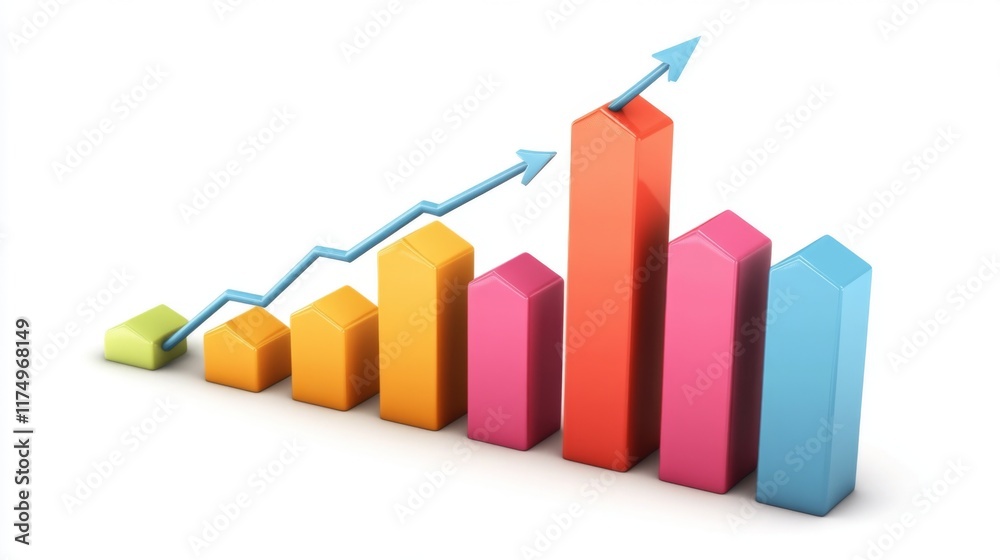 Aufkleber A digital representation of a financial bar graph with rising bars, showing a positive market trend, with abstract technology design in the background